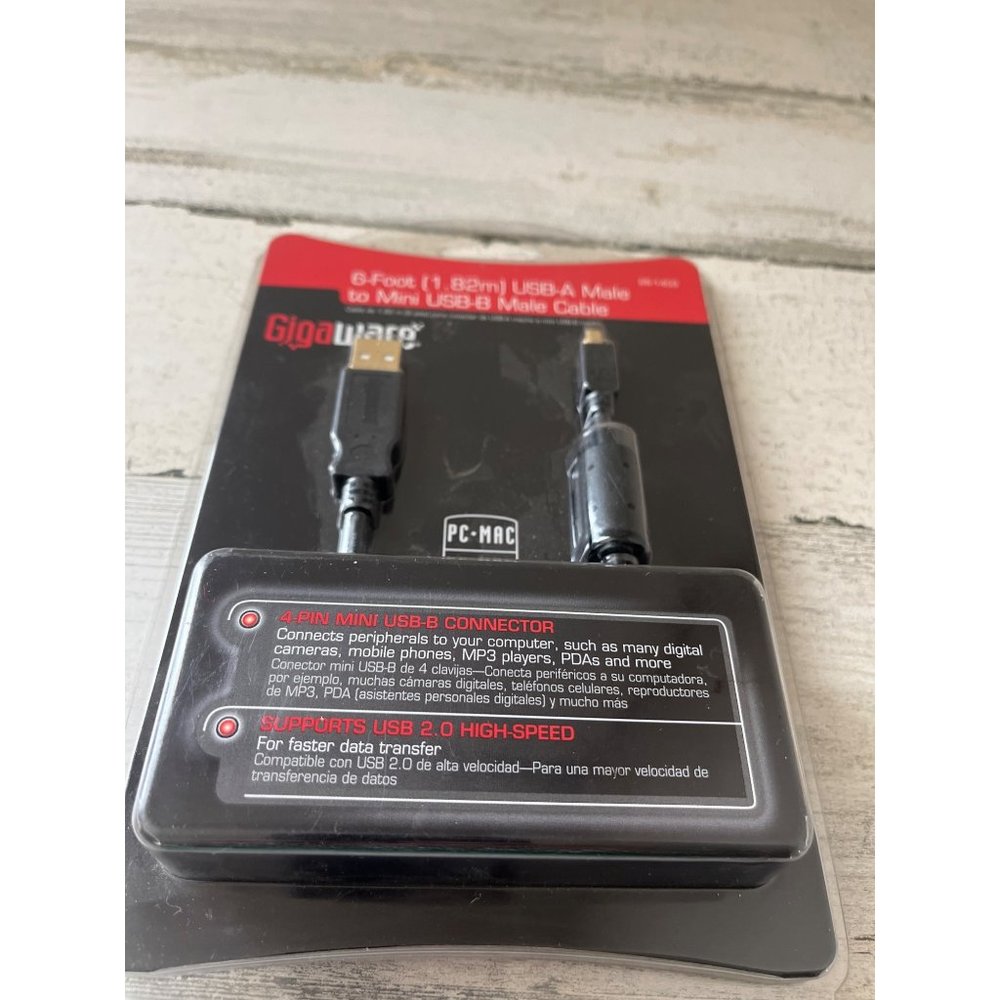 Gigaware 6-foot USB-A male to mini USB-B male cable NWT